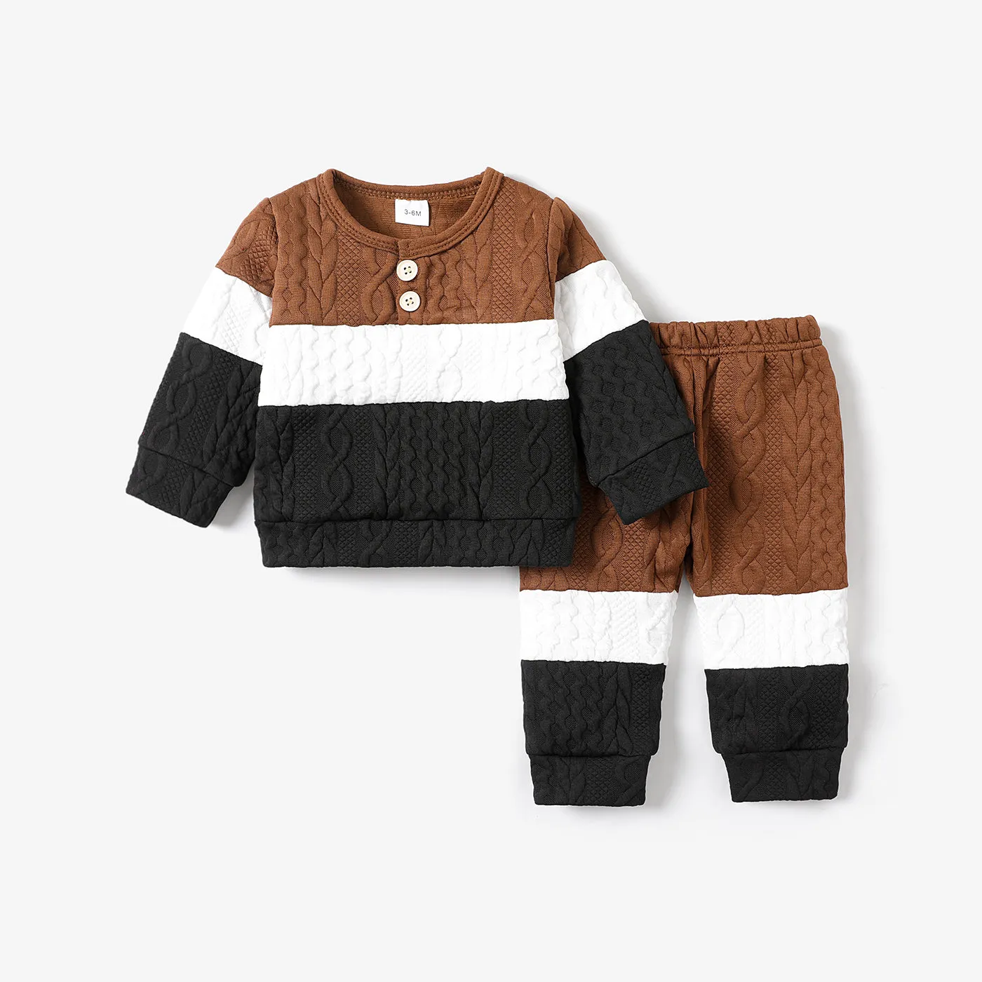 2pcs Baby Color Block Long-sleeve Sweatshirt and Trousers Set