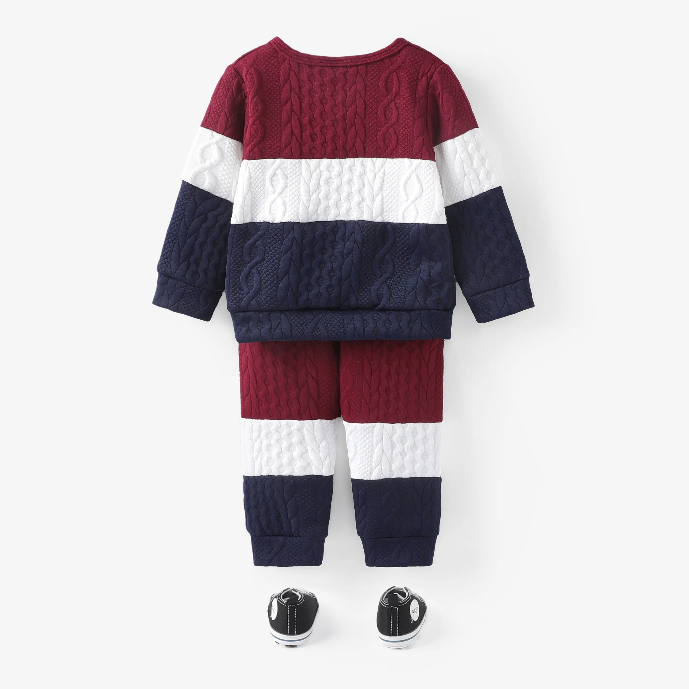 2pcs Baby Color Block Long-sleeve Sweatshirt and Trousers Set