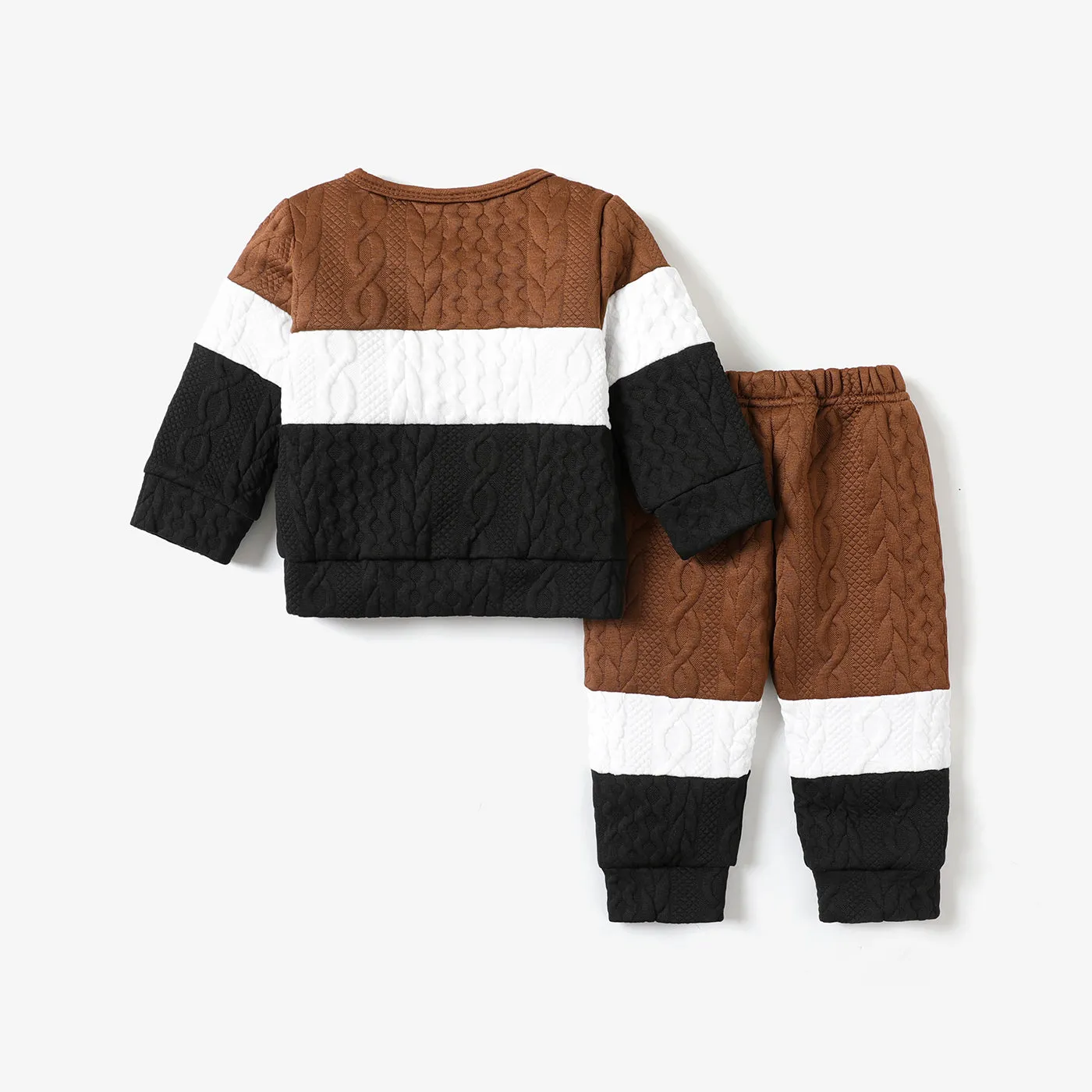 2pcs Baby Color Block Long-sleeve Sweatshirt and Trousers Set