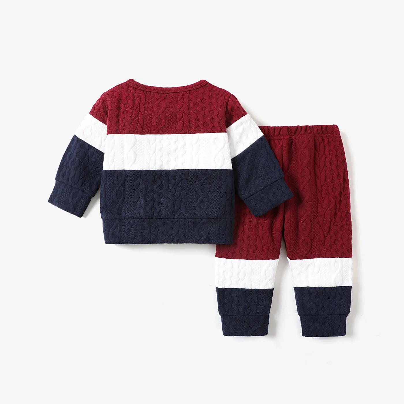 2pcs Baby Color Block Long-sleeve Sweatshirt and Trousers Set