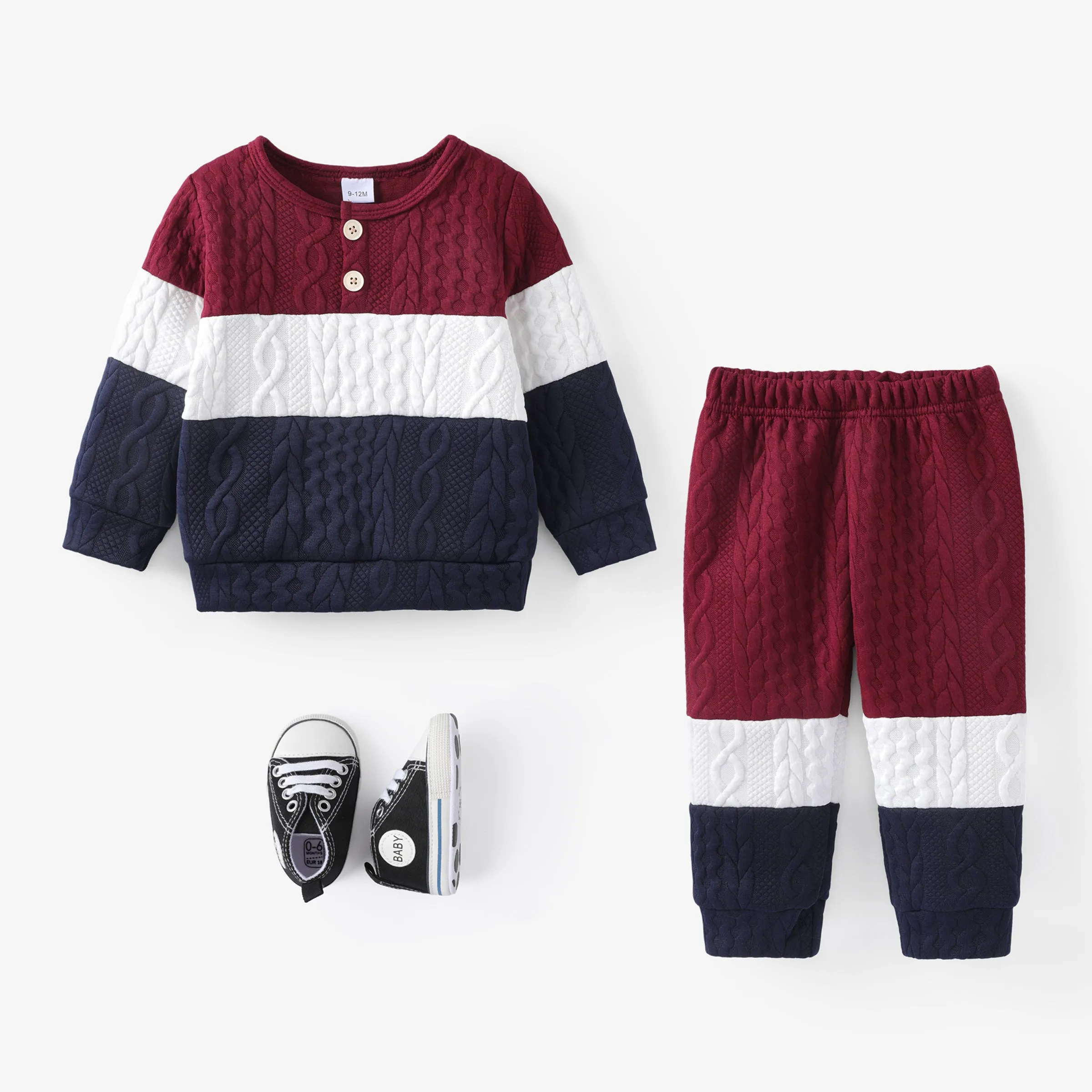 2pcs Baby Color Block Long-sleeve Sweatshirt and Trousers Set
