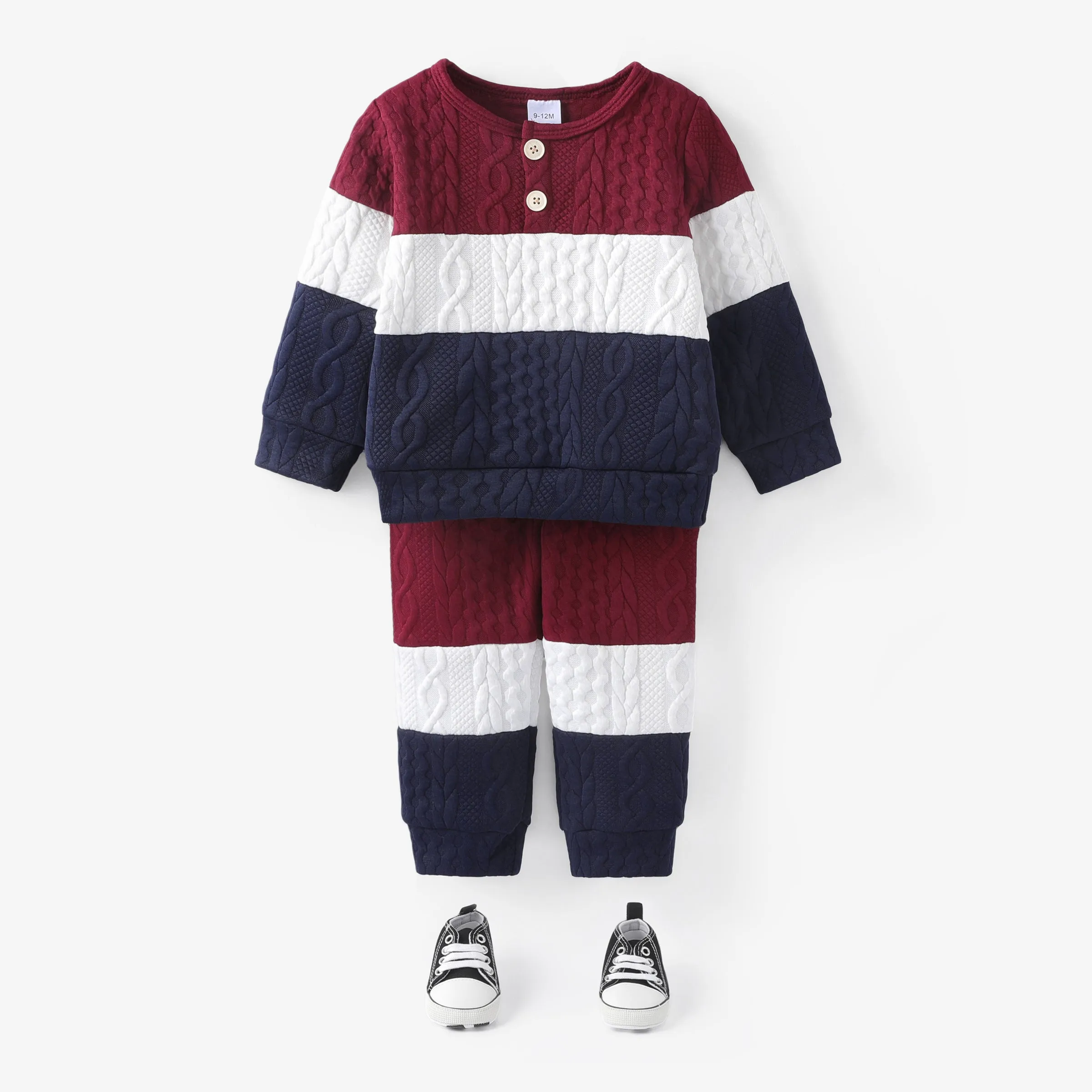 2pcs Baby Color Block Long-sleeve Sweatshirt and Trousers Set
