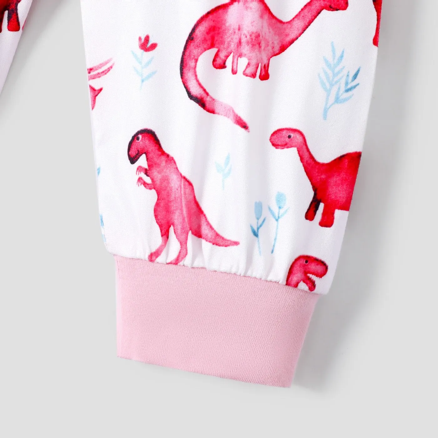 2pcs Baby Letter and Dinosaur Print Pink Long-sleeve Hoodie and Trousers Set