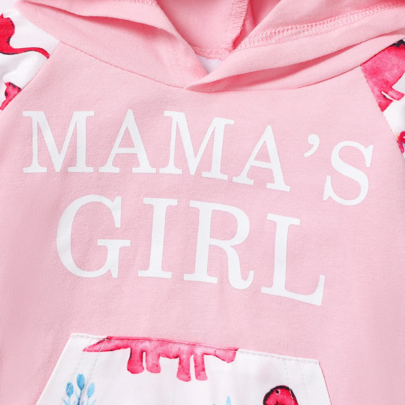 2pcs Baby Letter and Dinosaur Print Pink Long-sleeve Hoodie and Trousers Set