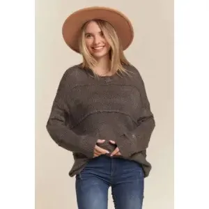 A Step At A Time Olive Patch Detail Sweater Top
