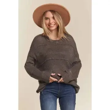 A Step At A Time Olive Patch Detail Sweater Top