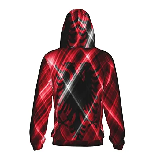 Albania Flag Print Hoodies Kids 3D Print Sweatshirts Long Sleeve Pullover Hoodies with Pocket for Teen Boys and Girls Black