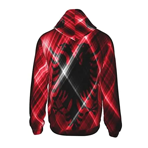Albania Flag Print Hoodies Kids 3D Print Sweatshirts Long Sleeve Pullover Hoodies with Pocket for Teen Boys and Girls Black