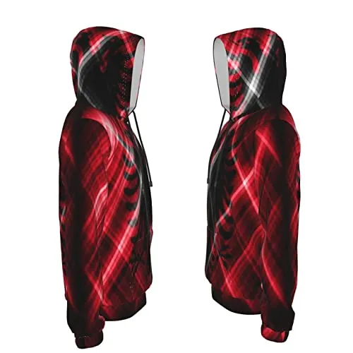 Albania Flag Print Hoodies Kids 3D Print Sweatshirts Long Sleeve Pullover Hoodies with Pocket for Teen Boys and Girls Black