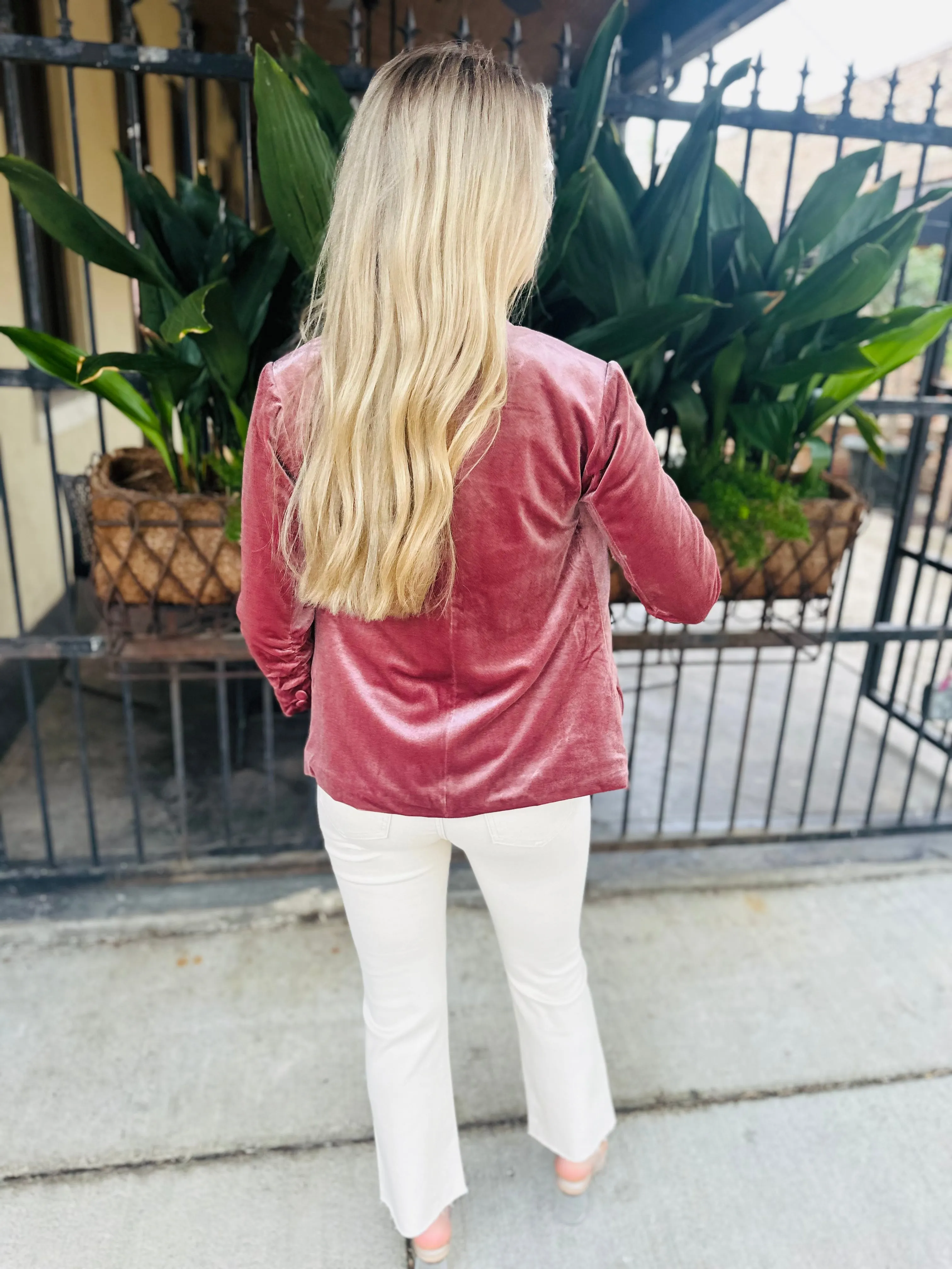 Ashley Velvet Blazer- Mauve