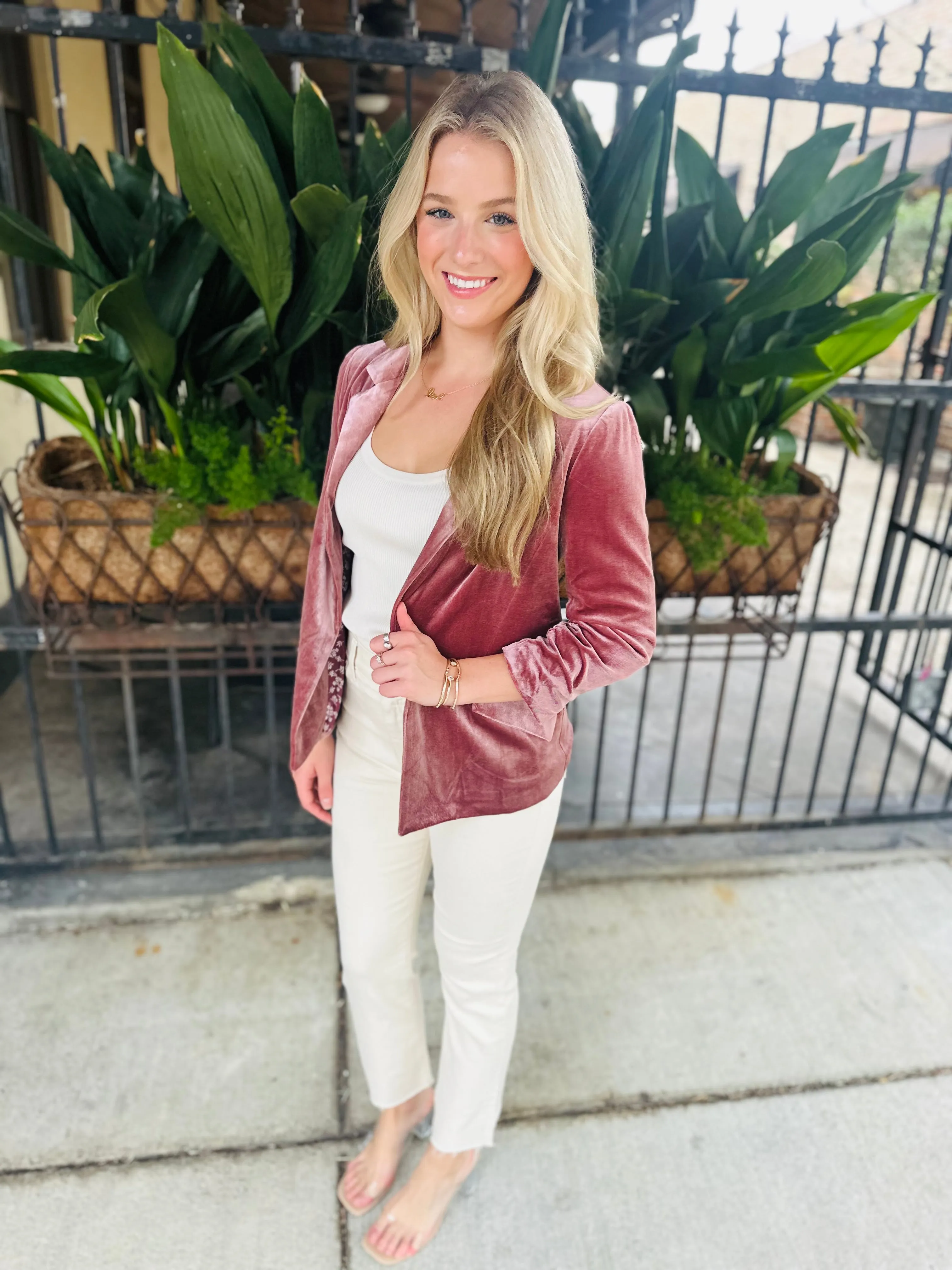 Ashley Velvet Blazer- Mauve