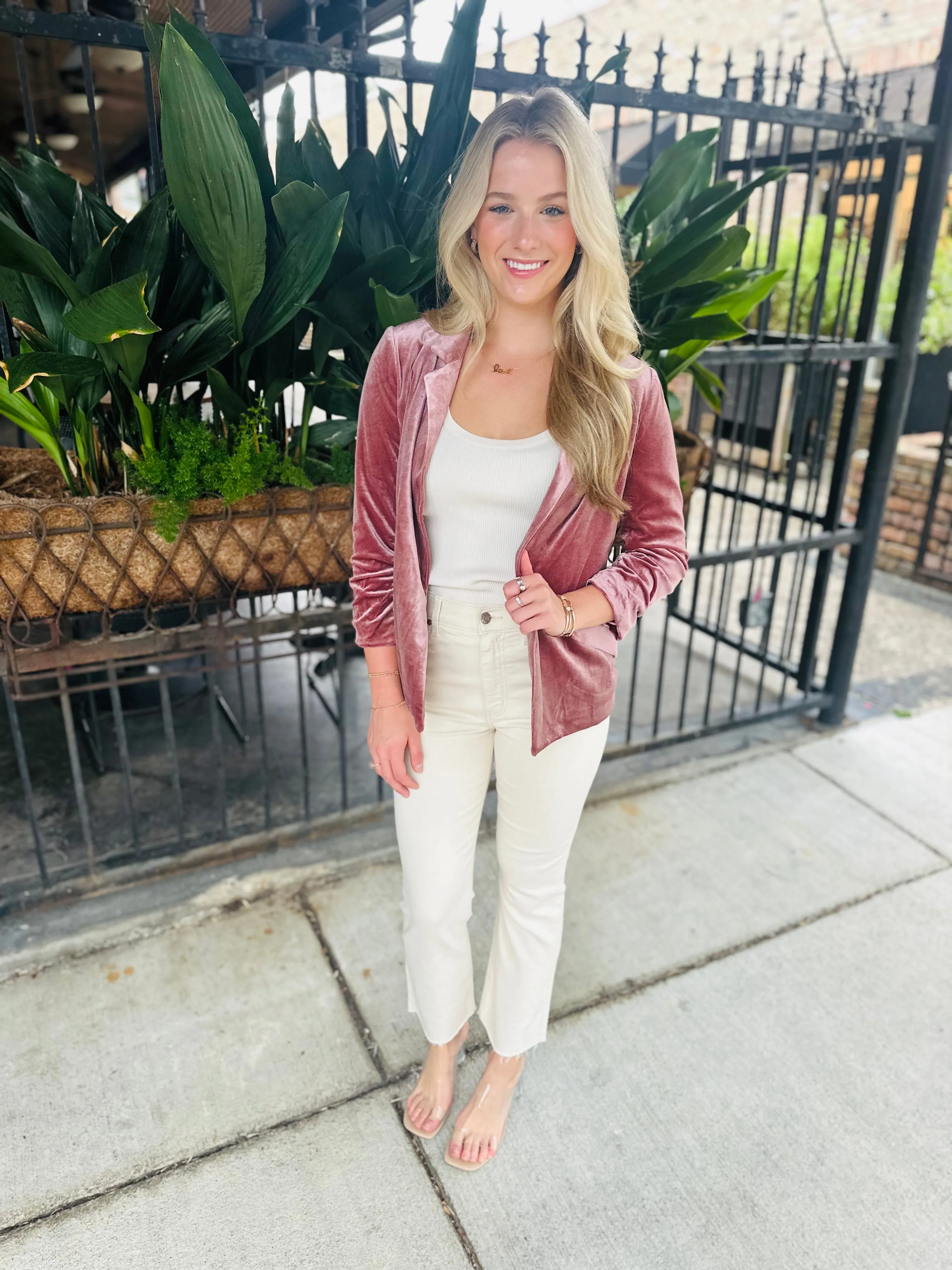 Ashley Velvet Blazer- Mauve