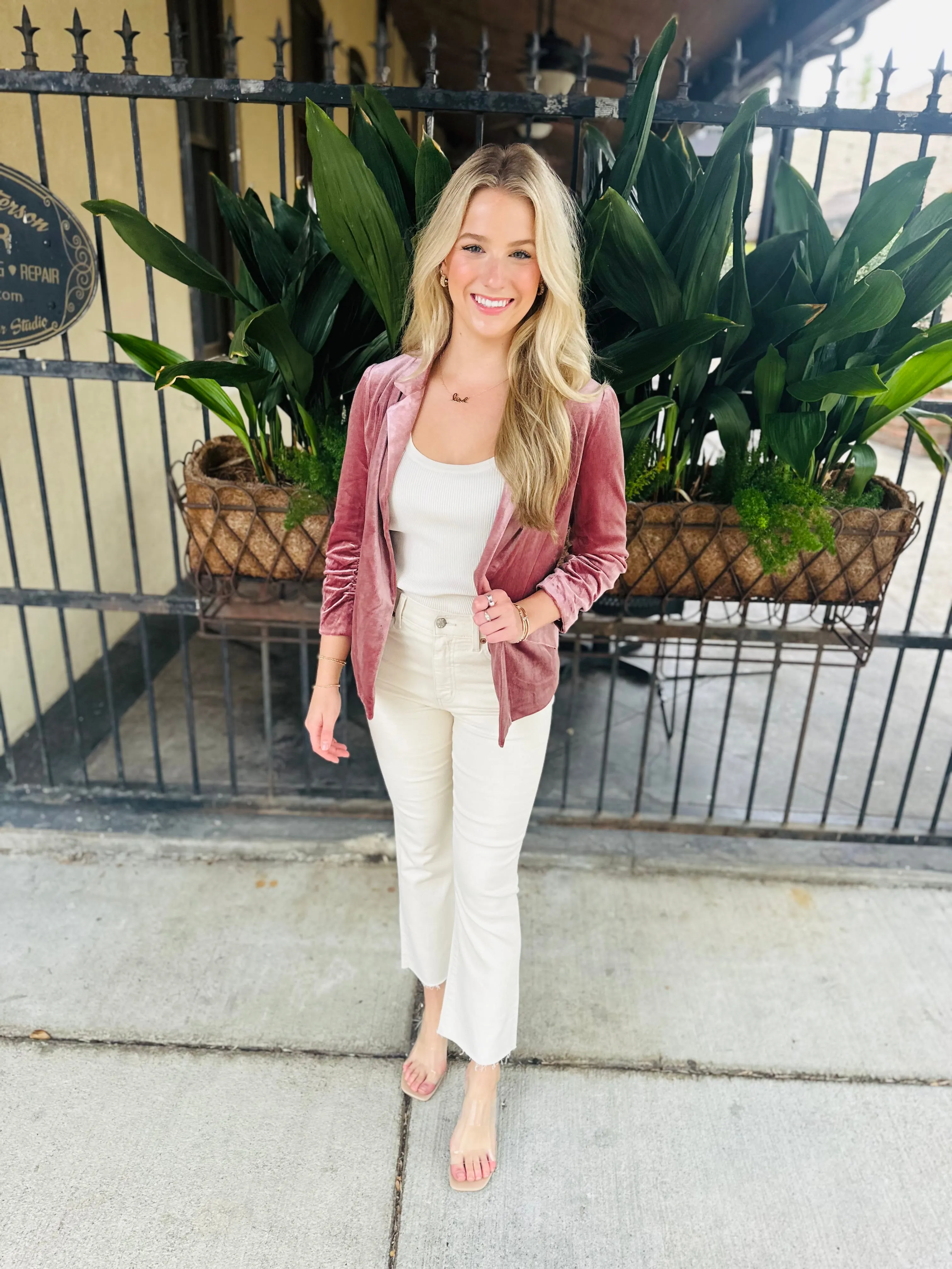 Ashley Velvet Blazer- Mauve