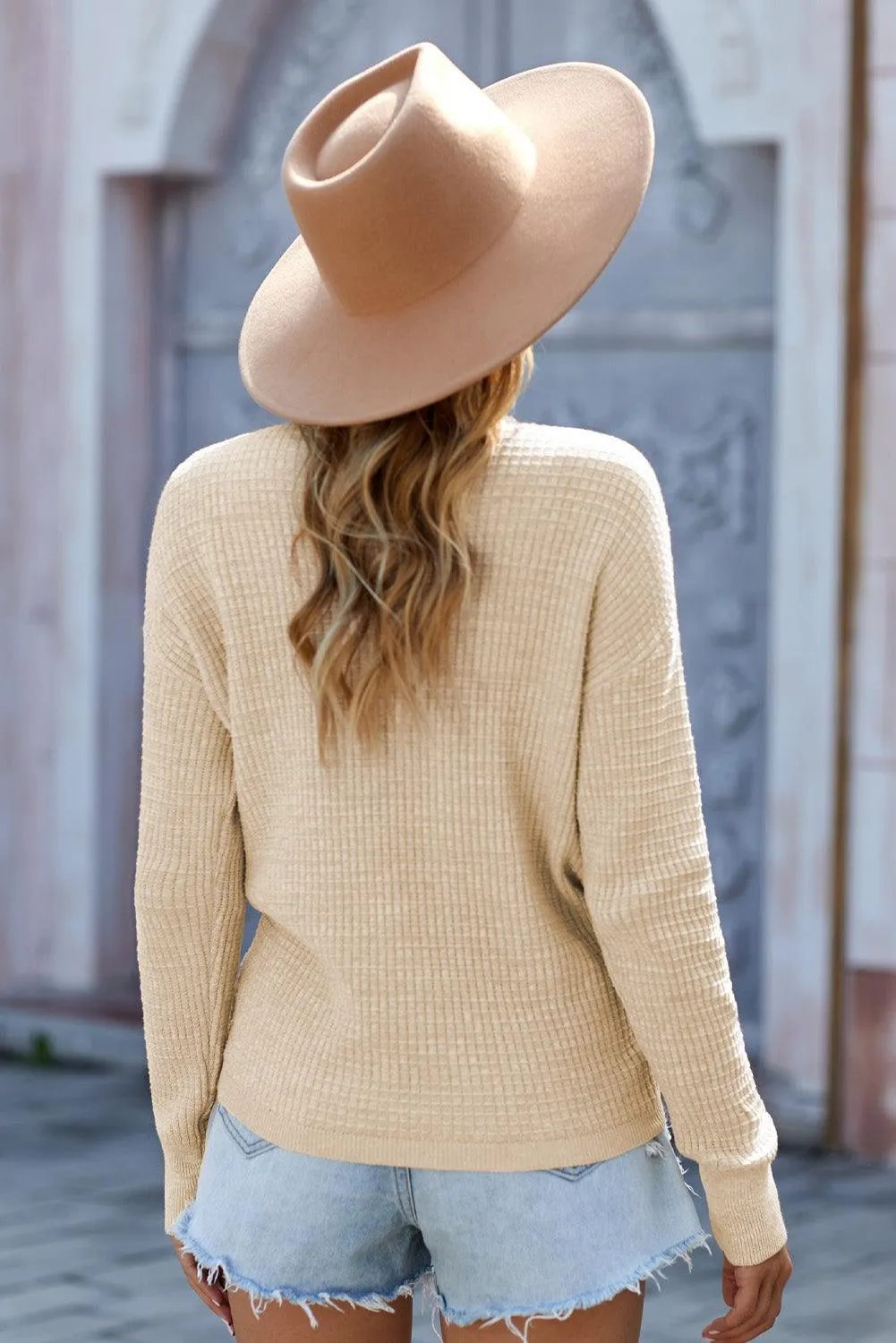 Autumn Style Knitted Long Sleeve Surplice Top