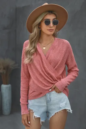 Autumn Style Knitted Long Sleeve Surplice Top