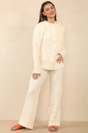 Beige Casual Textured Long Sleeve Cardigan & Drawstring Waist Trousers With Knit Tank Three-Piece Sets