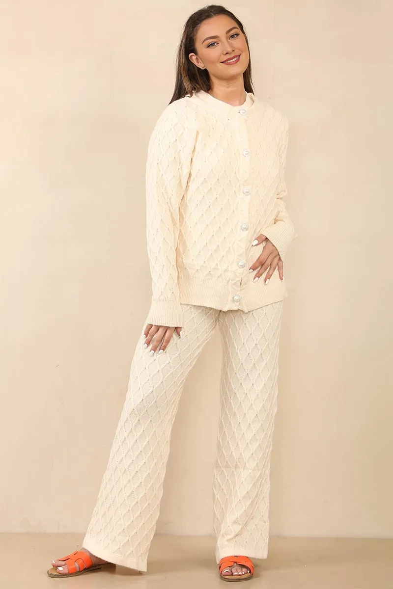 Beige Casual Textured Long Sleeve Cardigan & Drawstring Waist Trousers With Knit Tank Three-Piece Sets