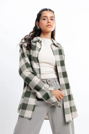 Beige Checkered Collar Viscose Blend Shirt