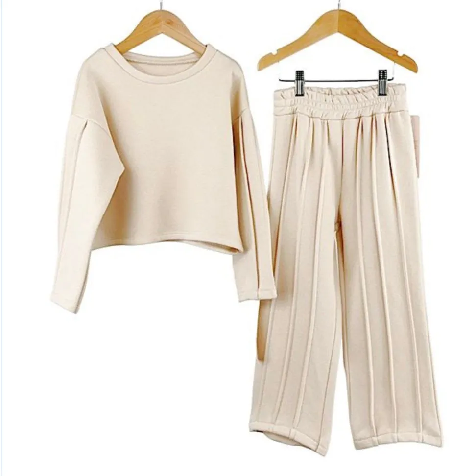 Beige Pleated Two Piece Set