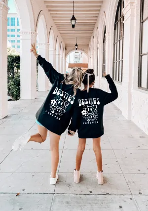 Besties Forever - Black,  Mommy & Me Oversized Sweatshirts, Trendy Graphic Crewnecks