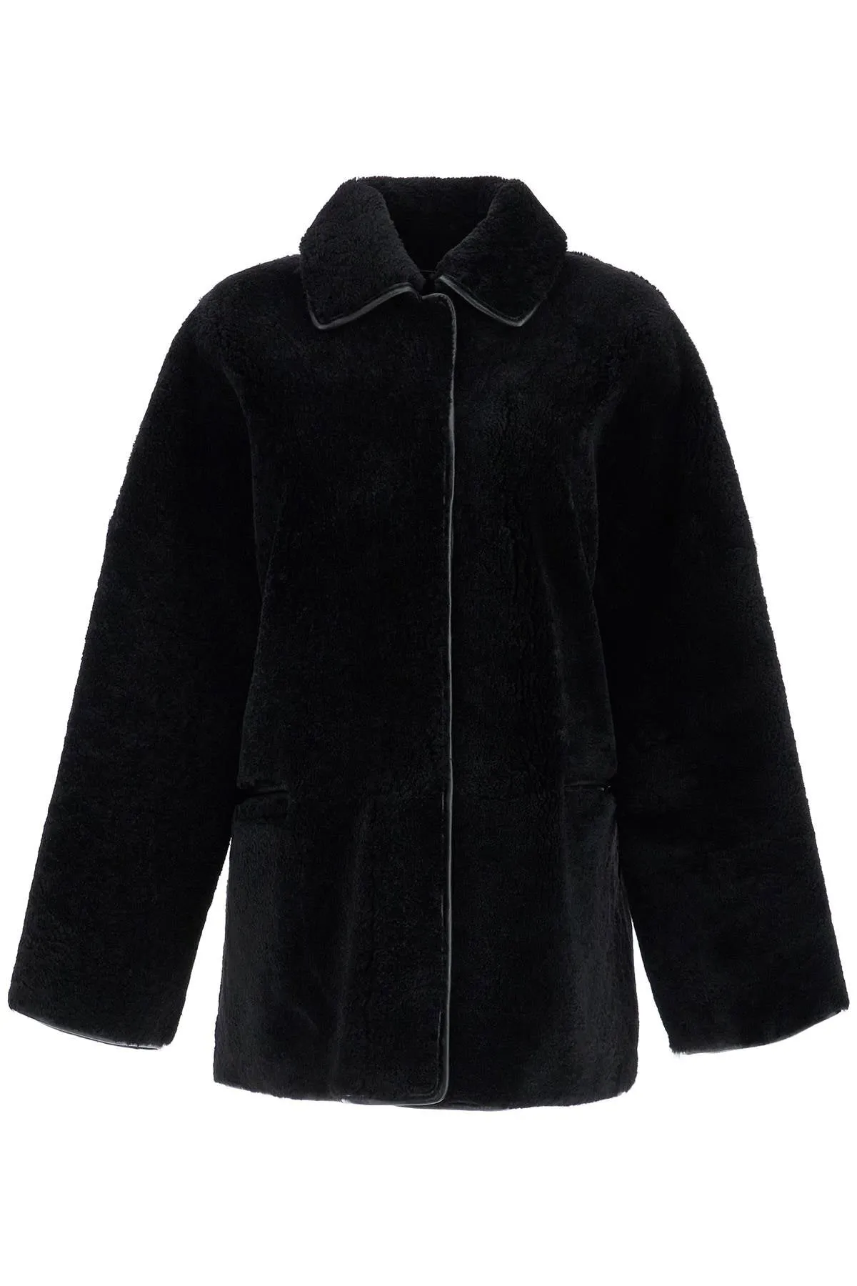 black lambskin oversized shirt-jacket 244 WRO0135 LE0080 BLACK