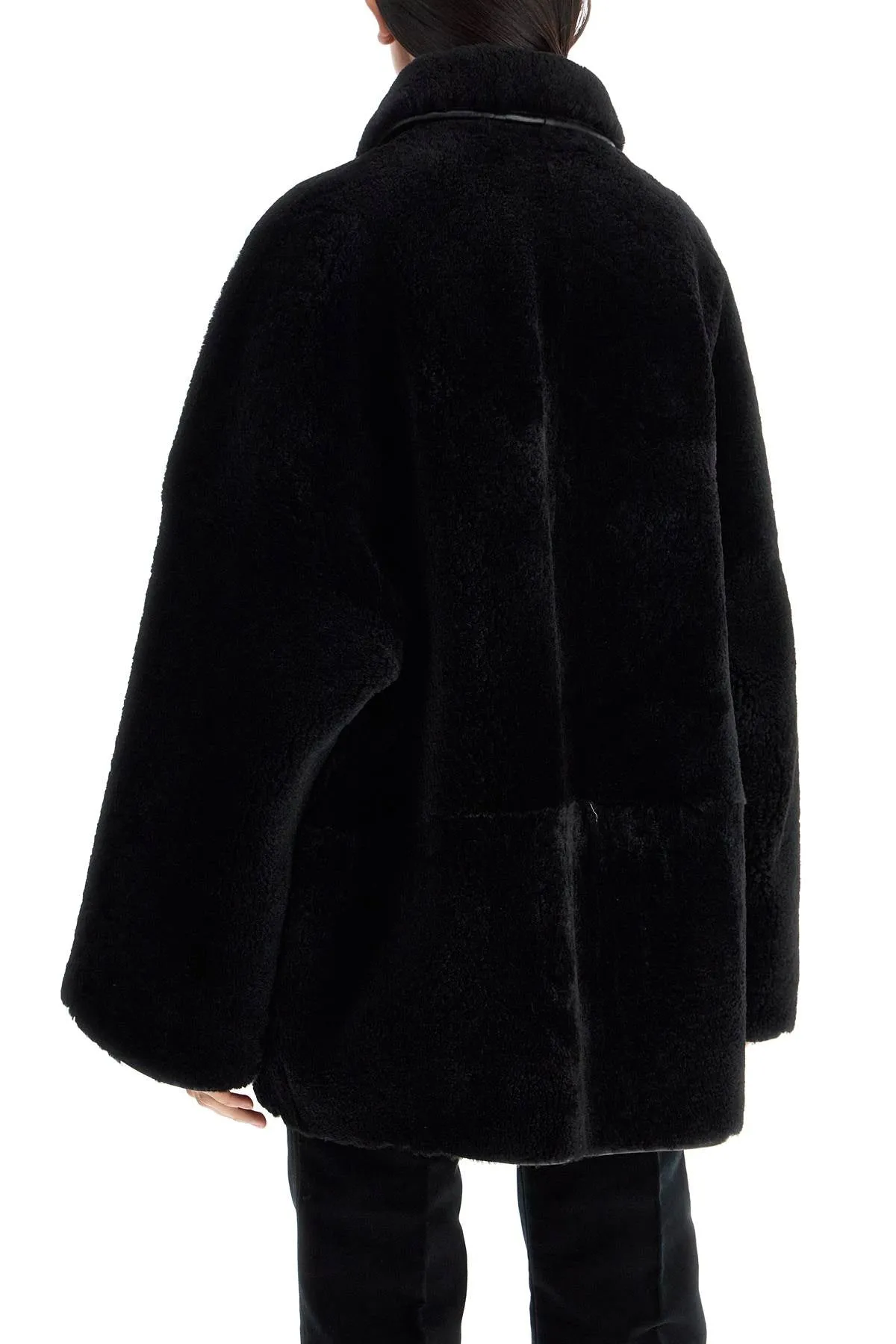 black lambskin oversized shirt-jacket 244 WRO0135 LE0080 BLACK