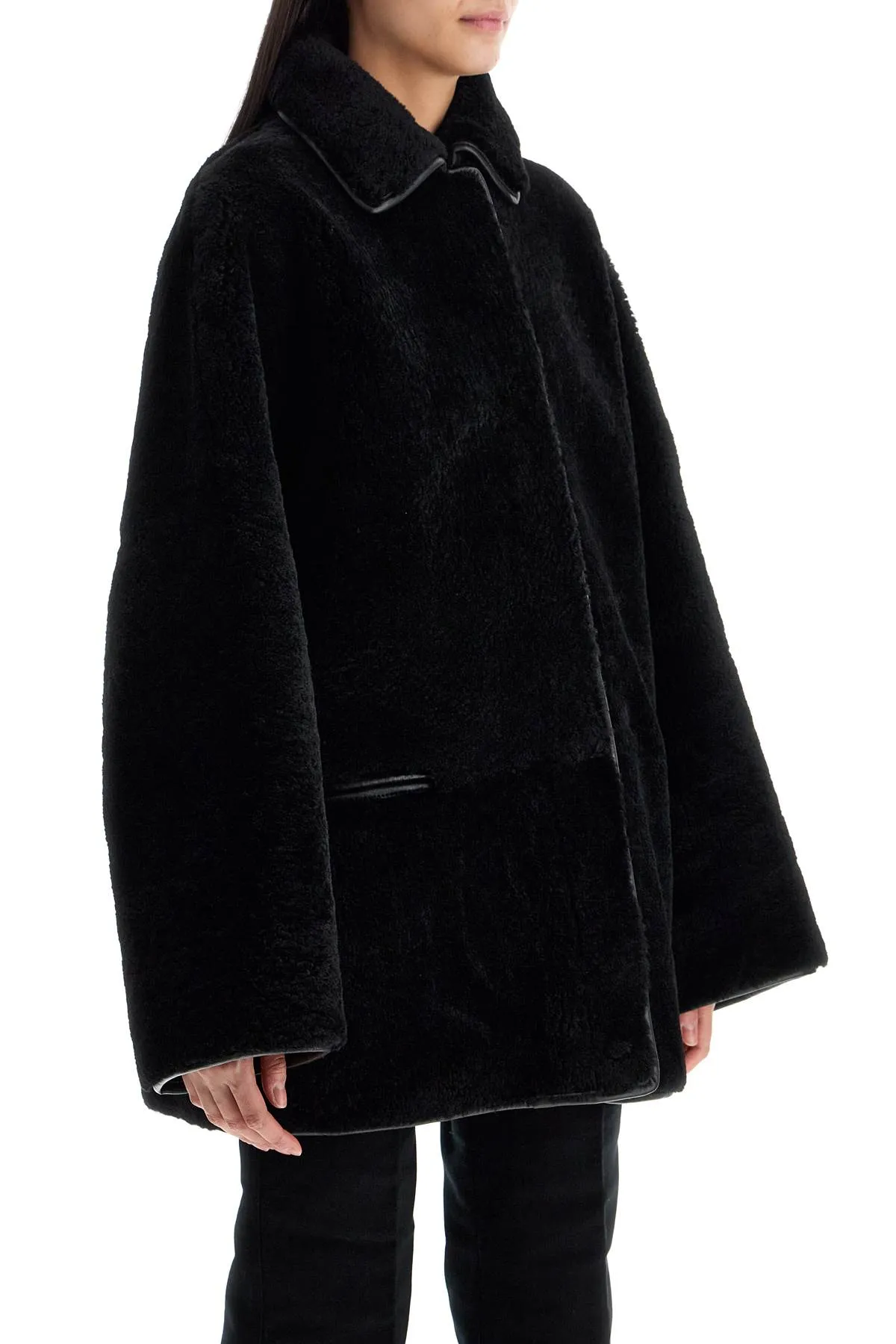 black lambskin oversized shirt-jacket 244 WRO0135 LE0080 BLACK