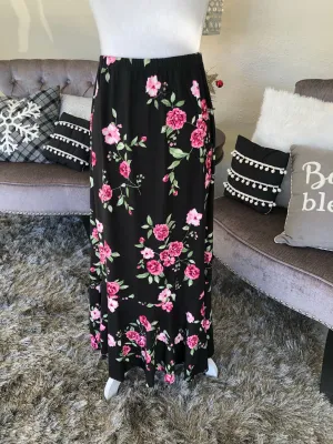 Black/Pink Floral Caroline Skirt