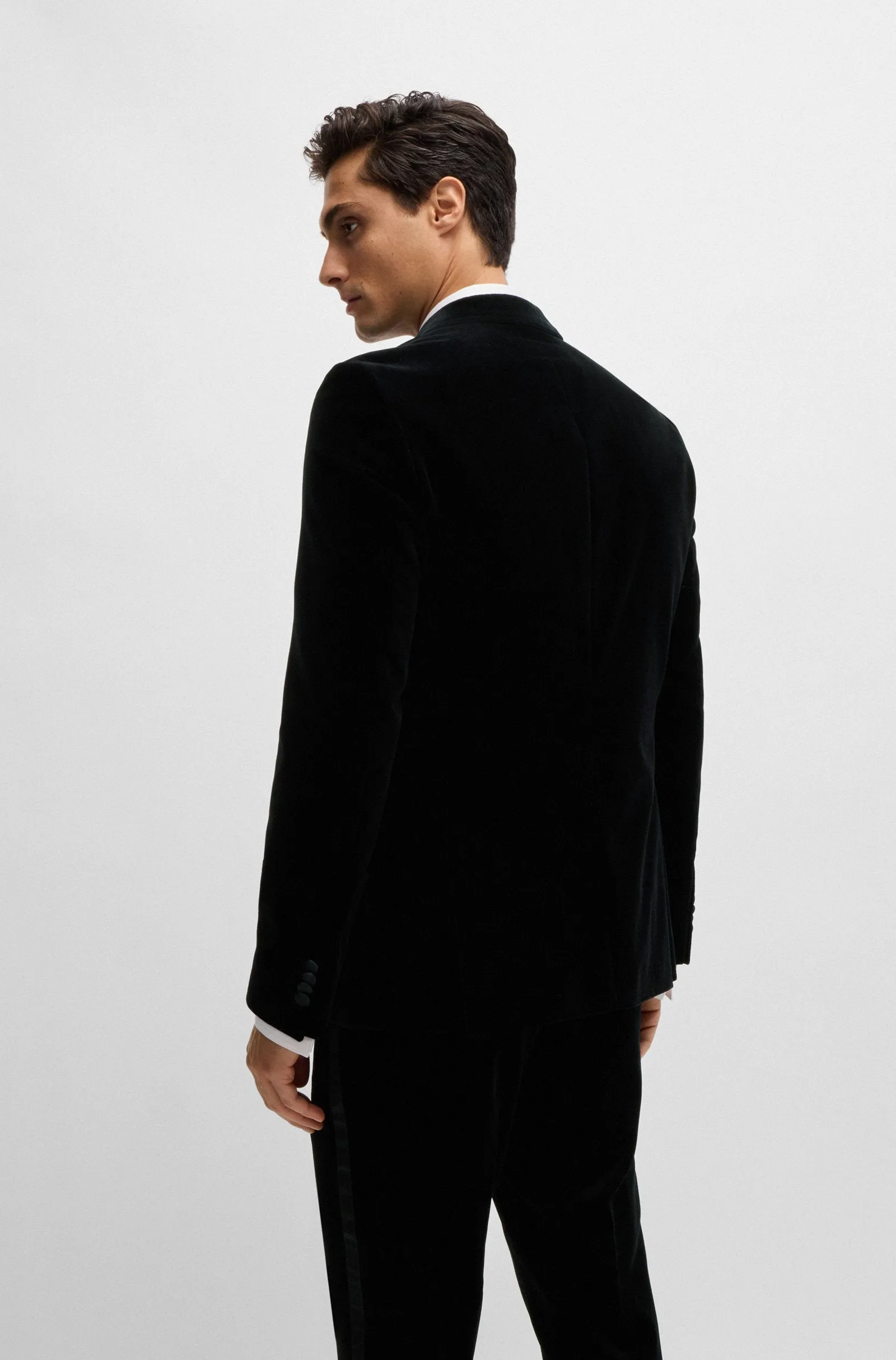 BOSS - H-HUTSON TUX Black Slim-Fit Tuxedo Jacket In Pure-Cotton Velvet 50484709 001