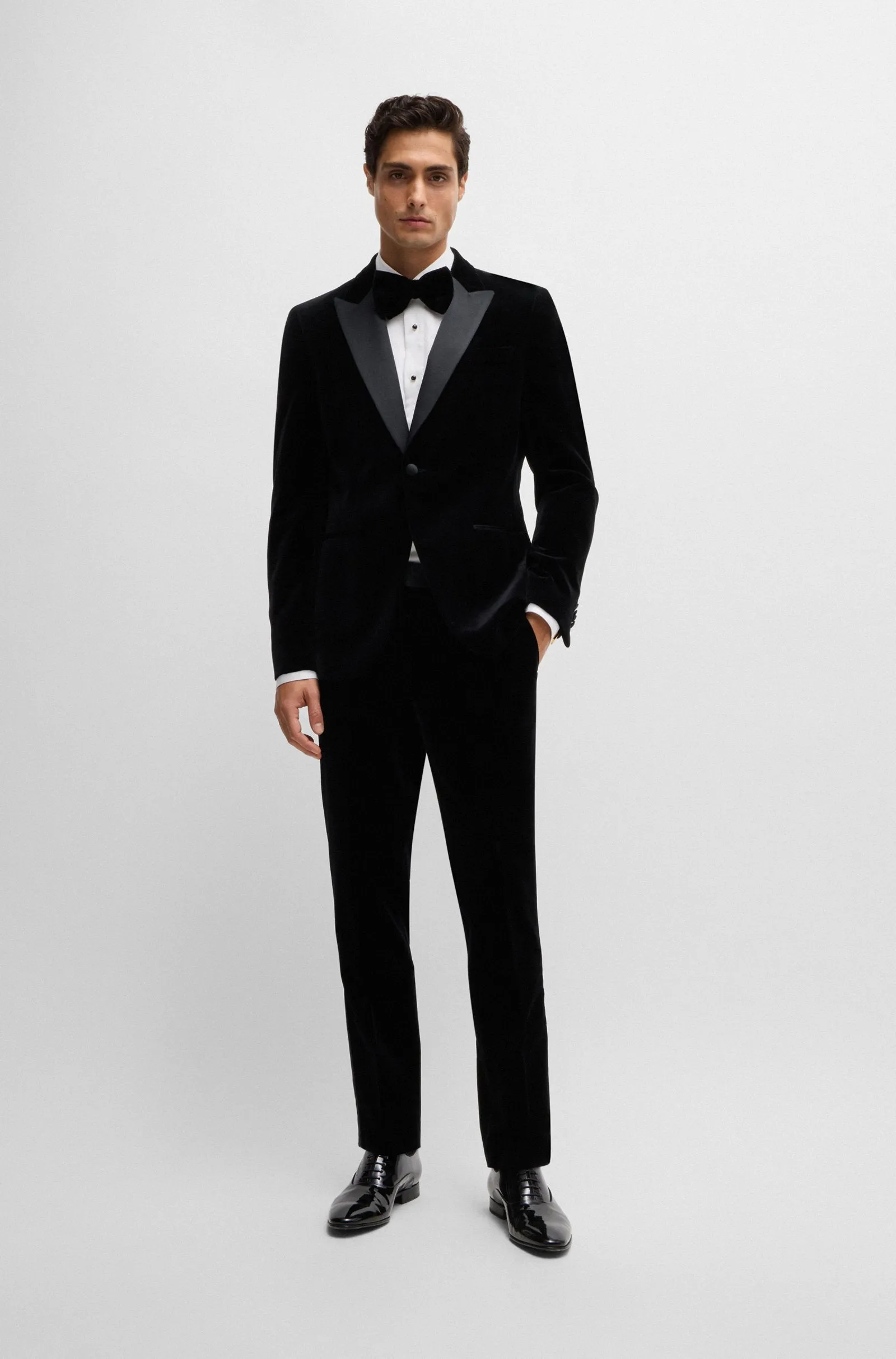 BOSS - H-HUTSON TUX Black Slim-Fit Tuxedo Jacket In Pure-Cotton Velvet 50484709 001