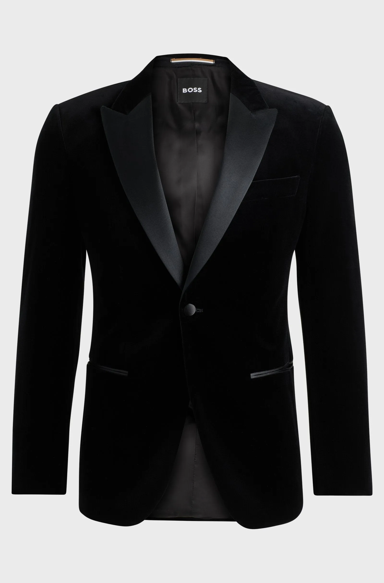 BOSS - H-HUTSON TUX Black Slim-Fit Tuxedo Jacket In Pure-Cotton Velvet 50484709 001