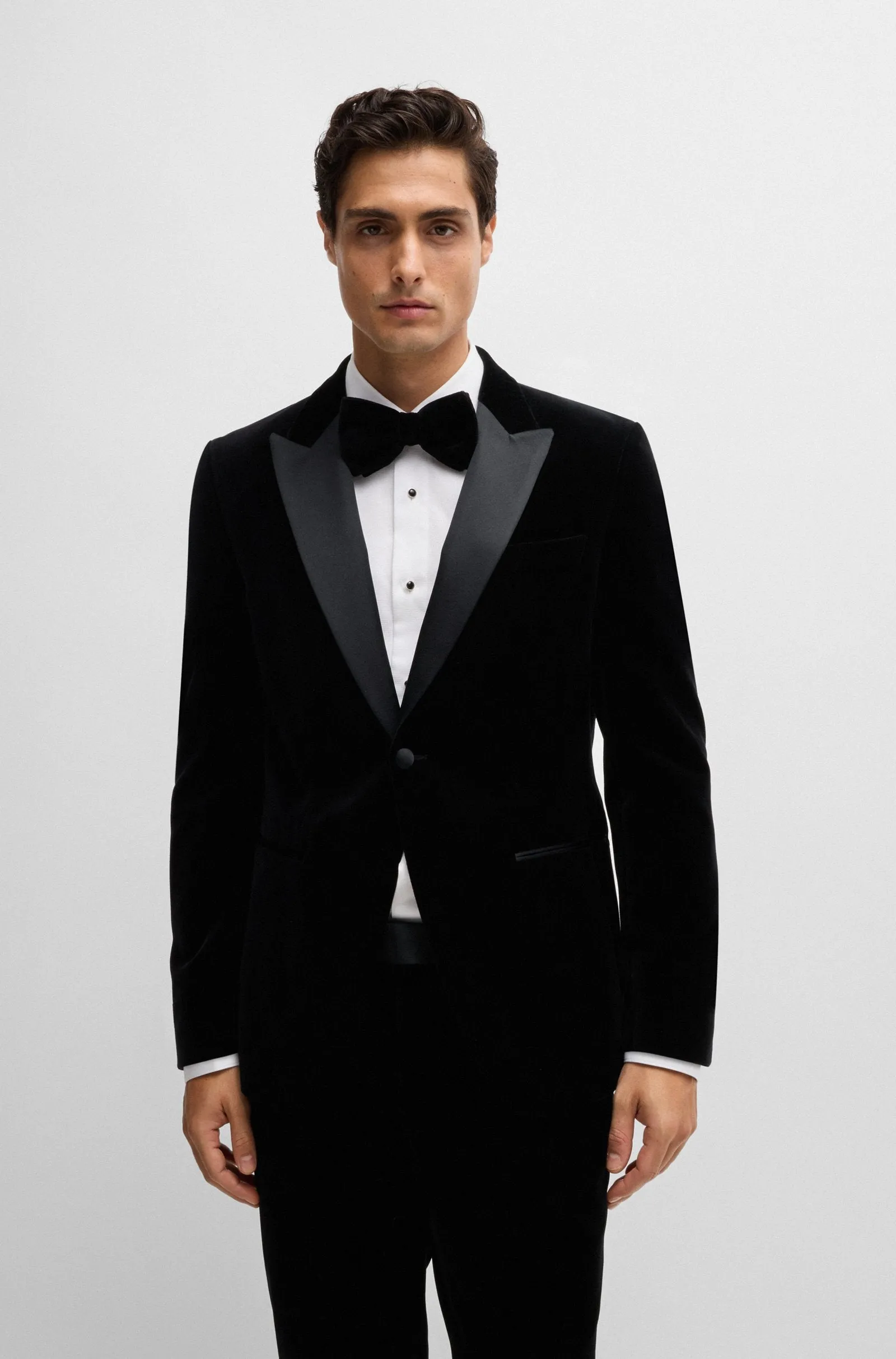 BOSS - H-HUTSON TUX Black Slim-Fit Tuxedo Jacket In Pure-Cotton Velvet 50484709 001