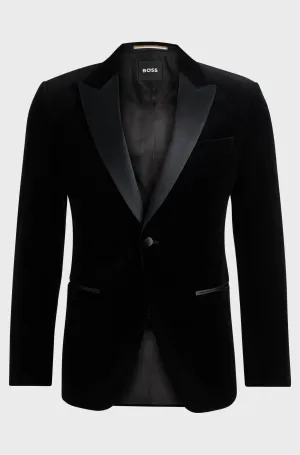BOSS - H-HUTSON TUX Black Slim-Fit Tuxedo Jacket In Pure-Cotton Velvet 50484709 001