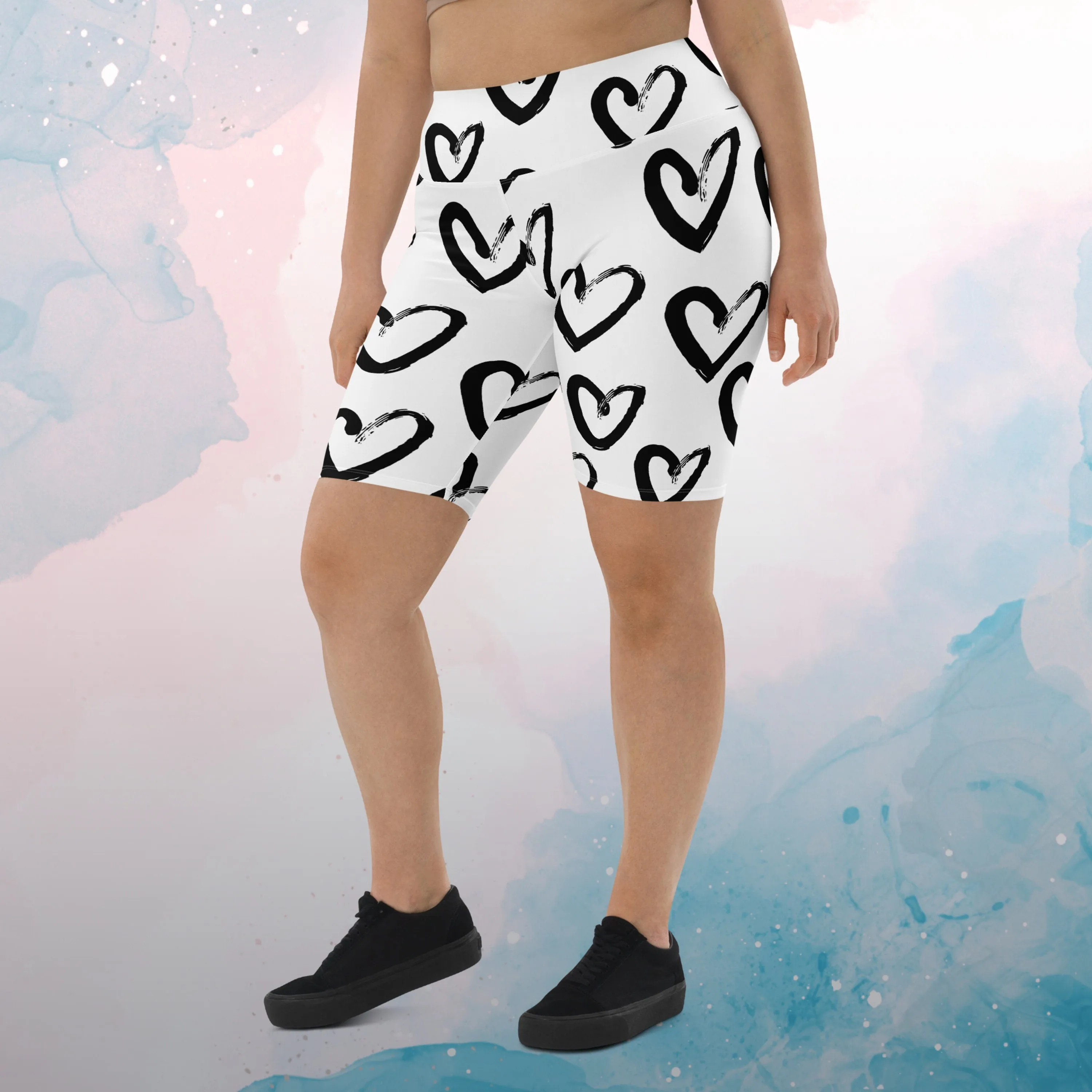 Brush Stroke Hearts Womens Light Weight Long Bike Shorts for Yoga or Swimming