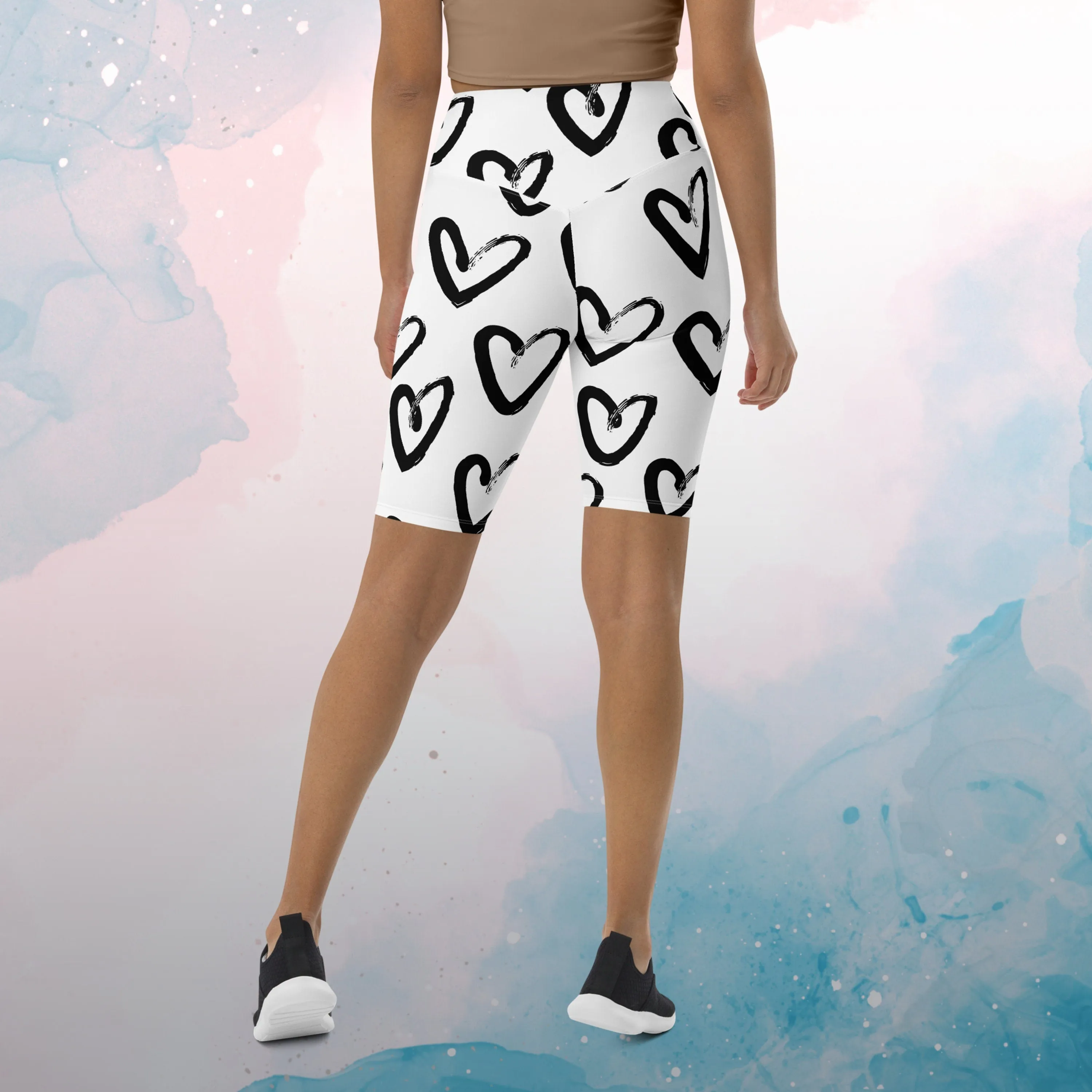 Brush Stroke Hearts Womens Light Weight Long Bike Shorts for Yoga or Swimming