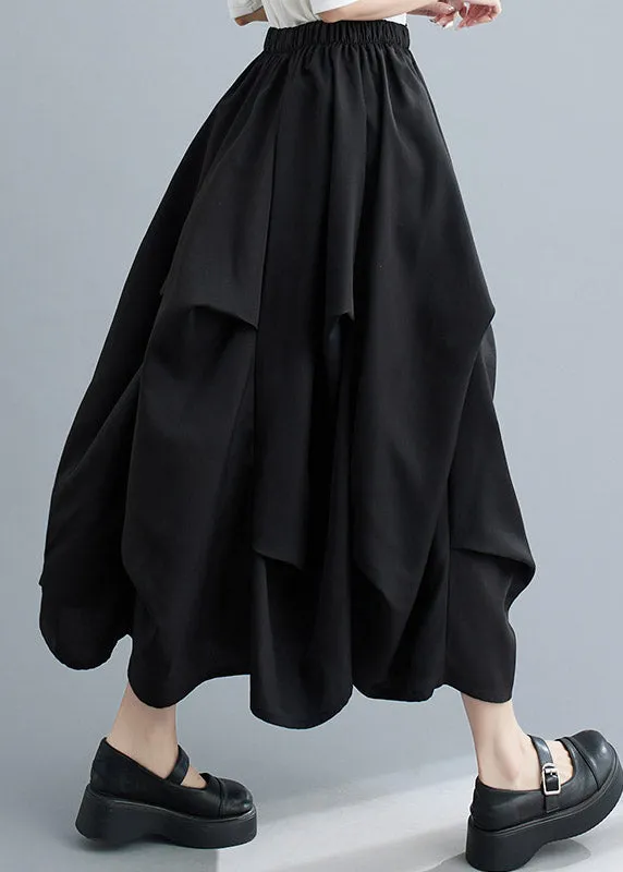 Classy Black Asymmetrical Patchwork Elastic Waist Long Skirt Summer LY2955