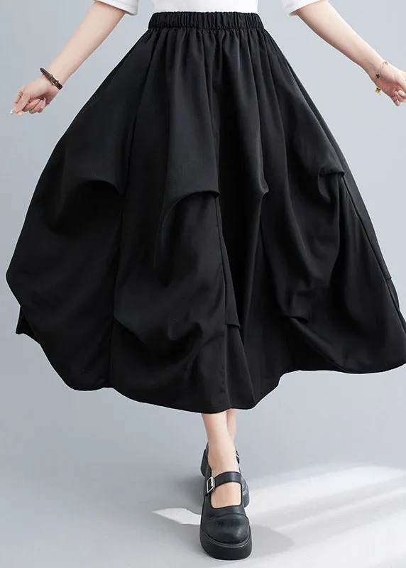 Classy Black Asymmetrical Patchwork Elastic Waist Long Skirt Summer LY2955