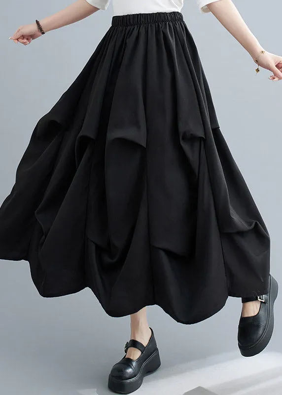 Classy Black Asymmetrical Patchwork Elastic Waist Long Skirt Summer LY2955