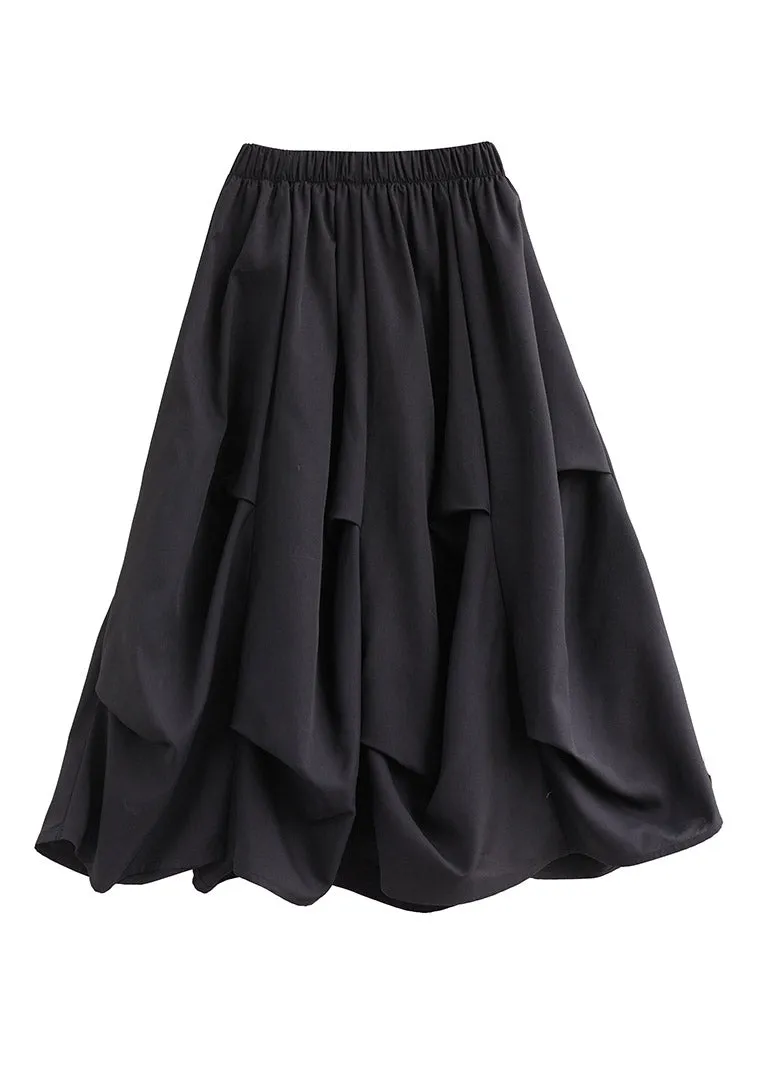 Classy Black Asymmetrical Patchwork Elastic Waist Long Skirt Summer LY2955