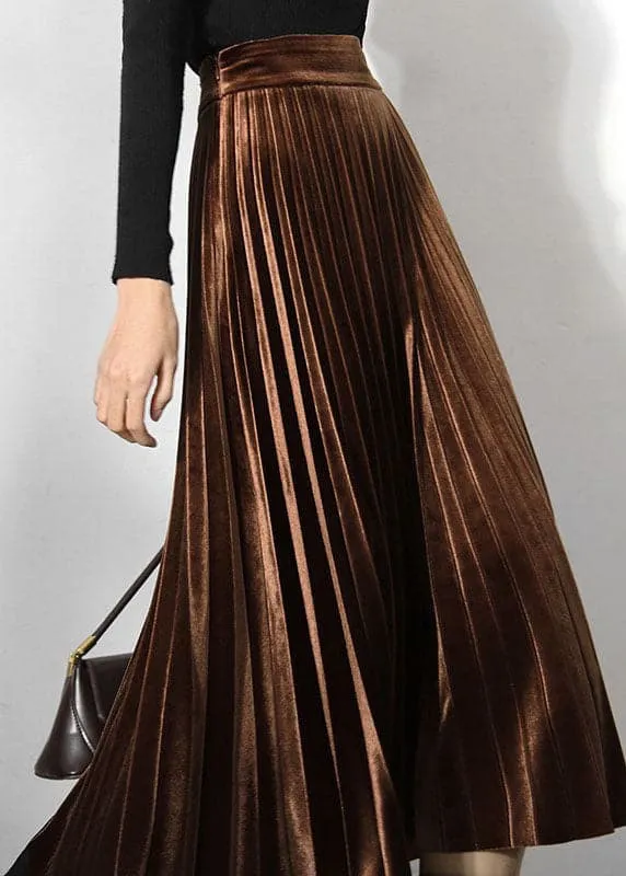 Classy coffee Velour pleated Skirt Spring