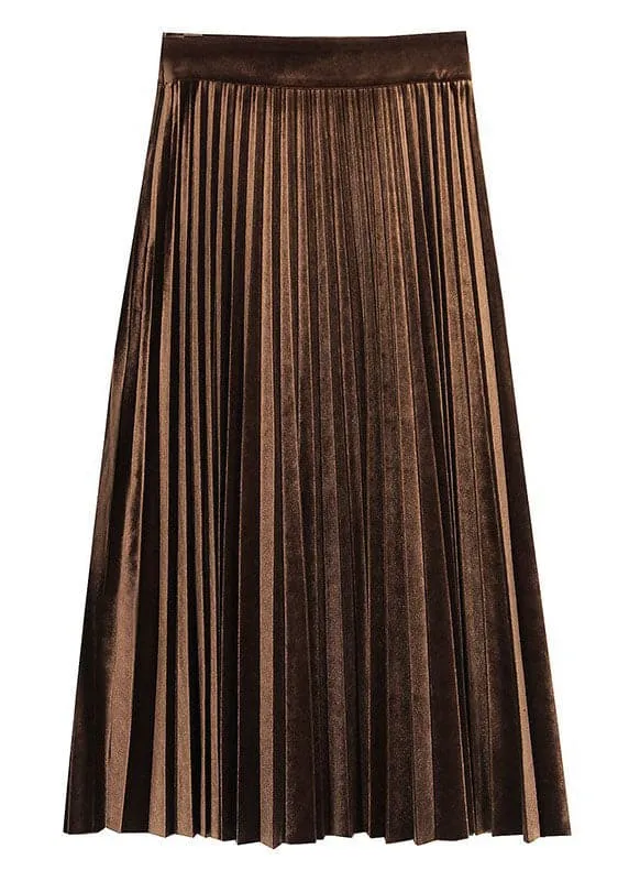 Classy coffee Velour pleated Skirt Spring