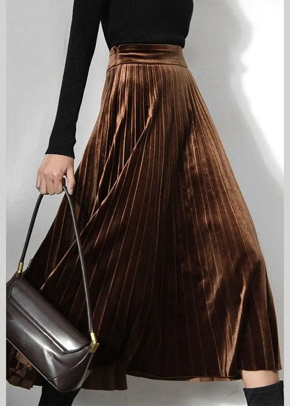 Classy coffee Velour pleated Skirt Spring