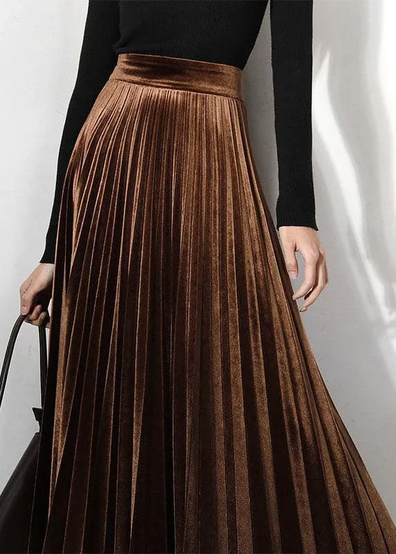 Classy coffee Velour pleated Skirt Spring