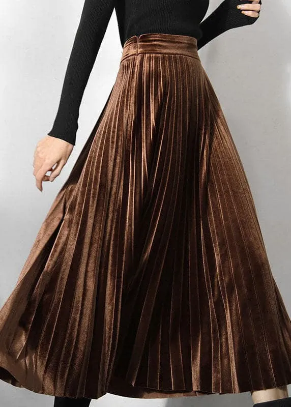 Classy coffee Velour pleated Skirt Spring