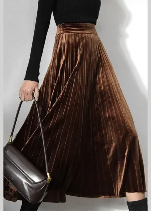 Classy coffee Velour pleated Skirt Spring