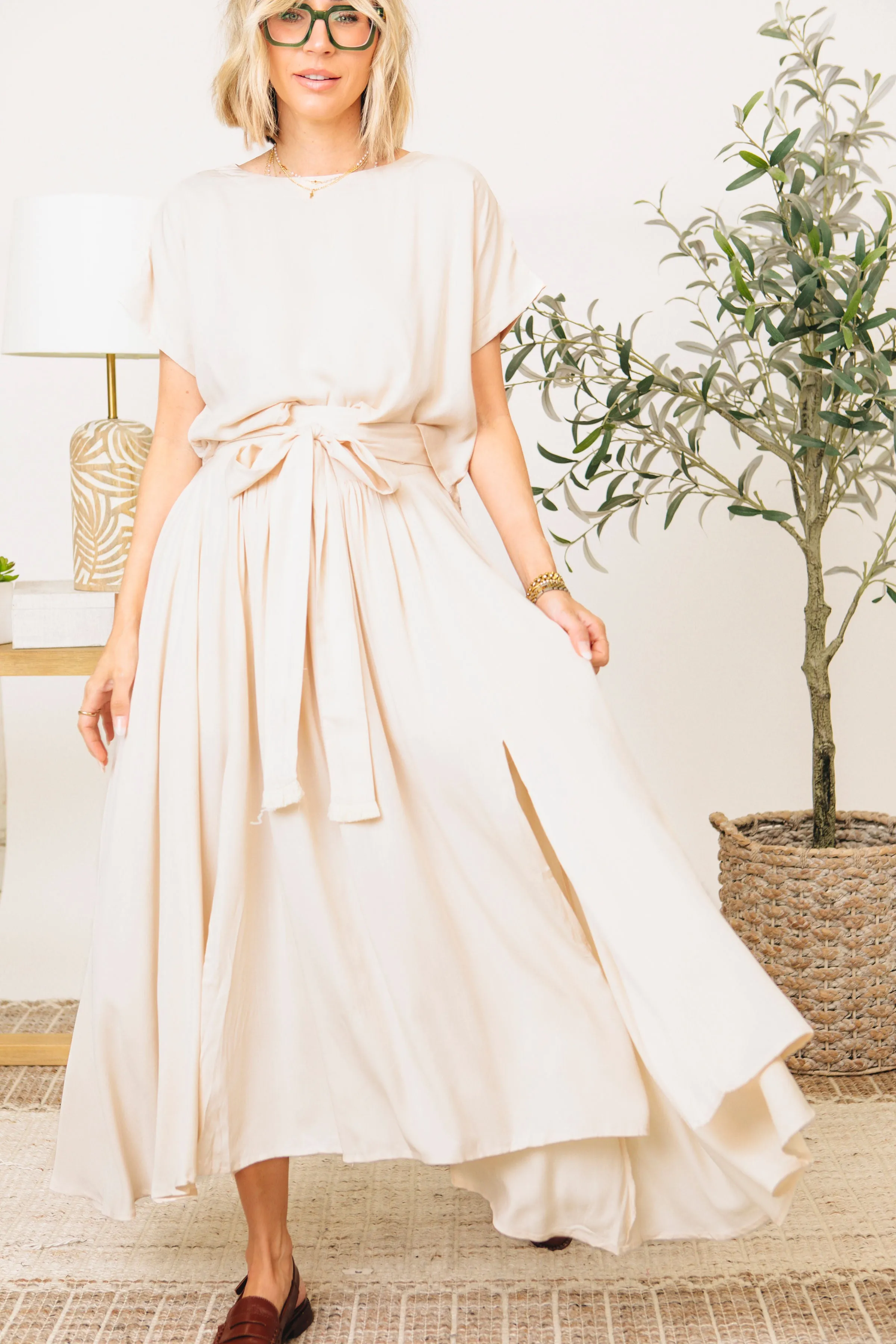 Classy Coordinates Crop Shirt with Midi Skirt Set (S-L)