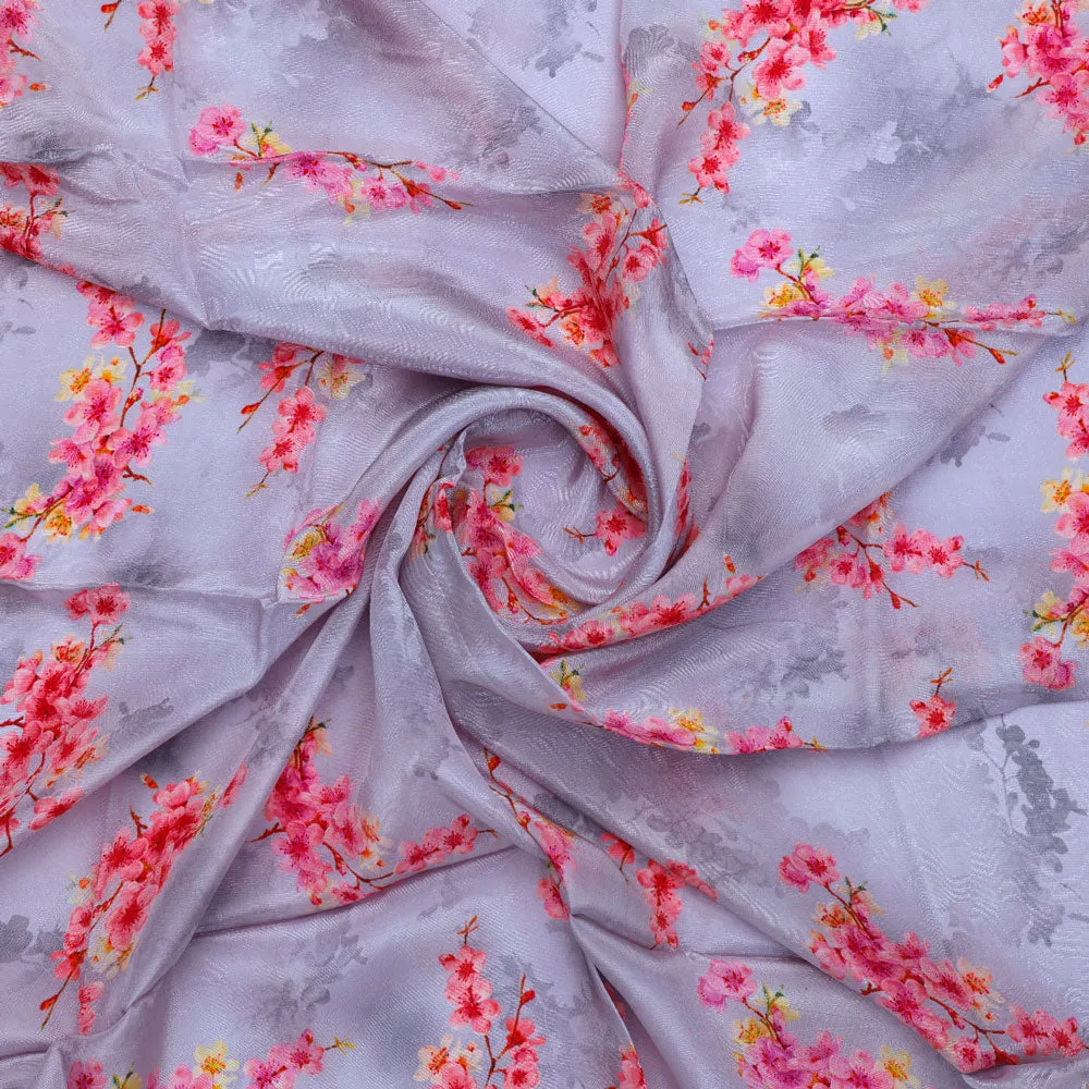 Classy digital printed fabric in natural crepe with gray ditsy pattern