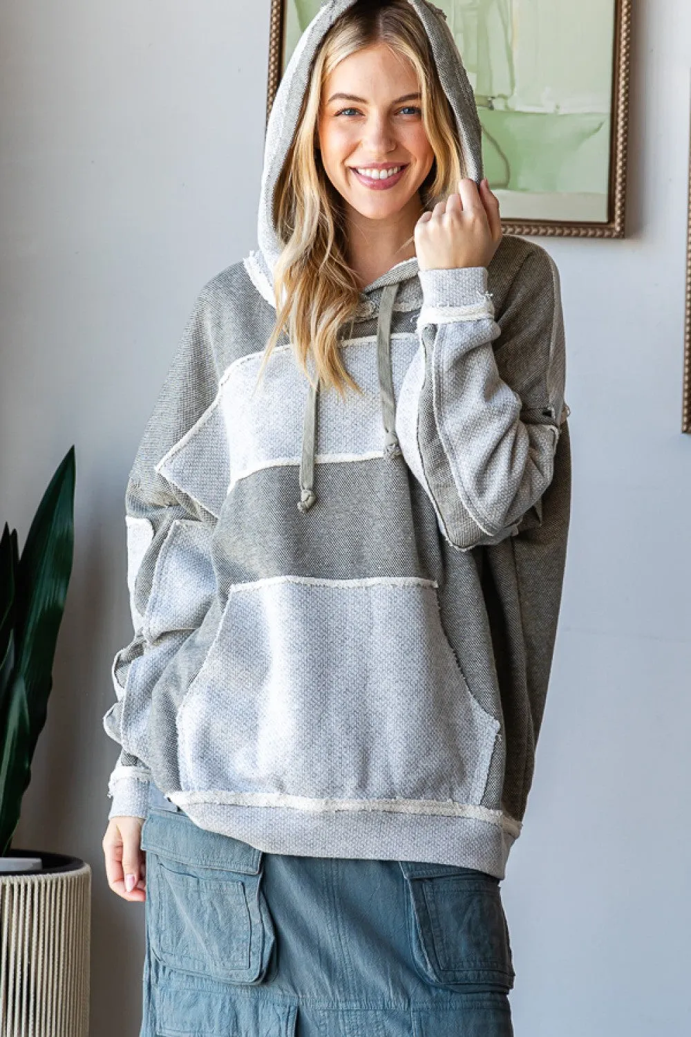 Contrast Patched Sleeve Hoodie