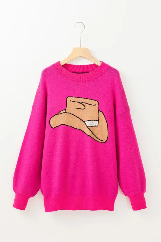 Cowboy Hat Drop Shoulder Oversized Sweater