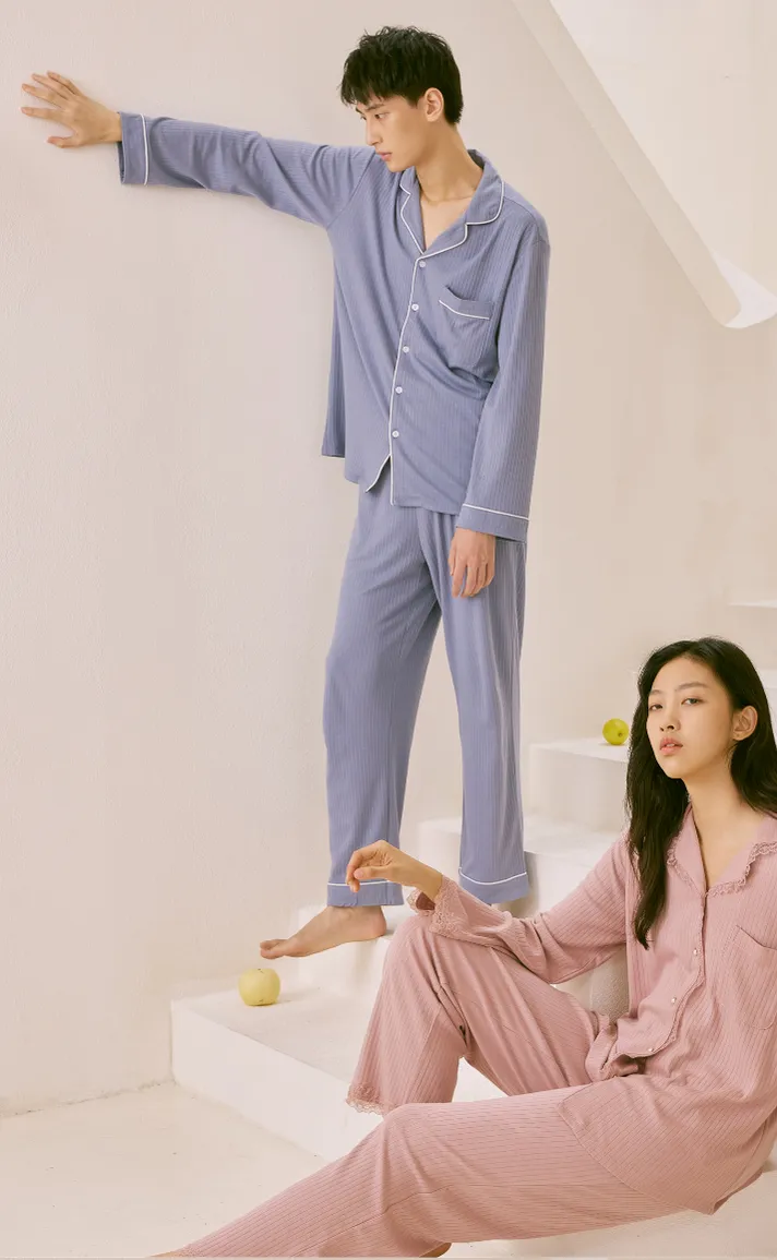Cozy •  Premium Cotton Long Sleeve Pajamas Set (Men)
